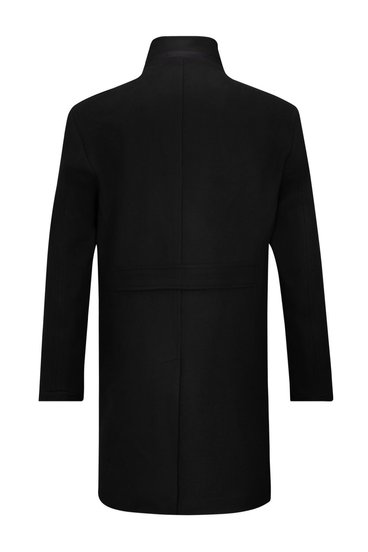 SAYKI Siyah Slim Fit Ceket Yaka Kaşe Palto görsel 2