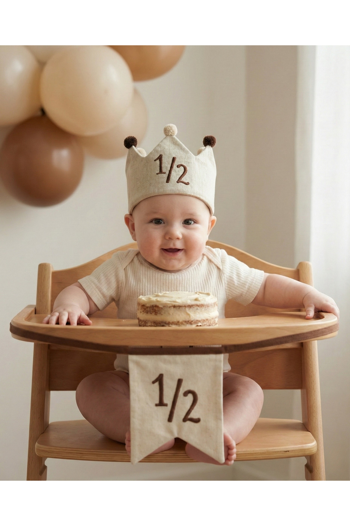 Fiyonka Half Birthday Mama Sandalyesi Flaması + Yarım Yaş Tacı– Yarım Yaş Süsü