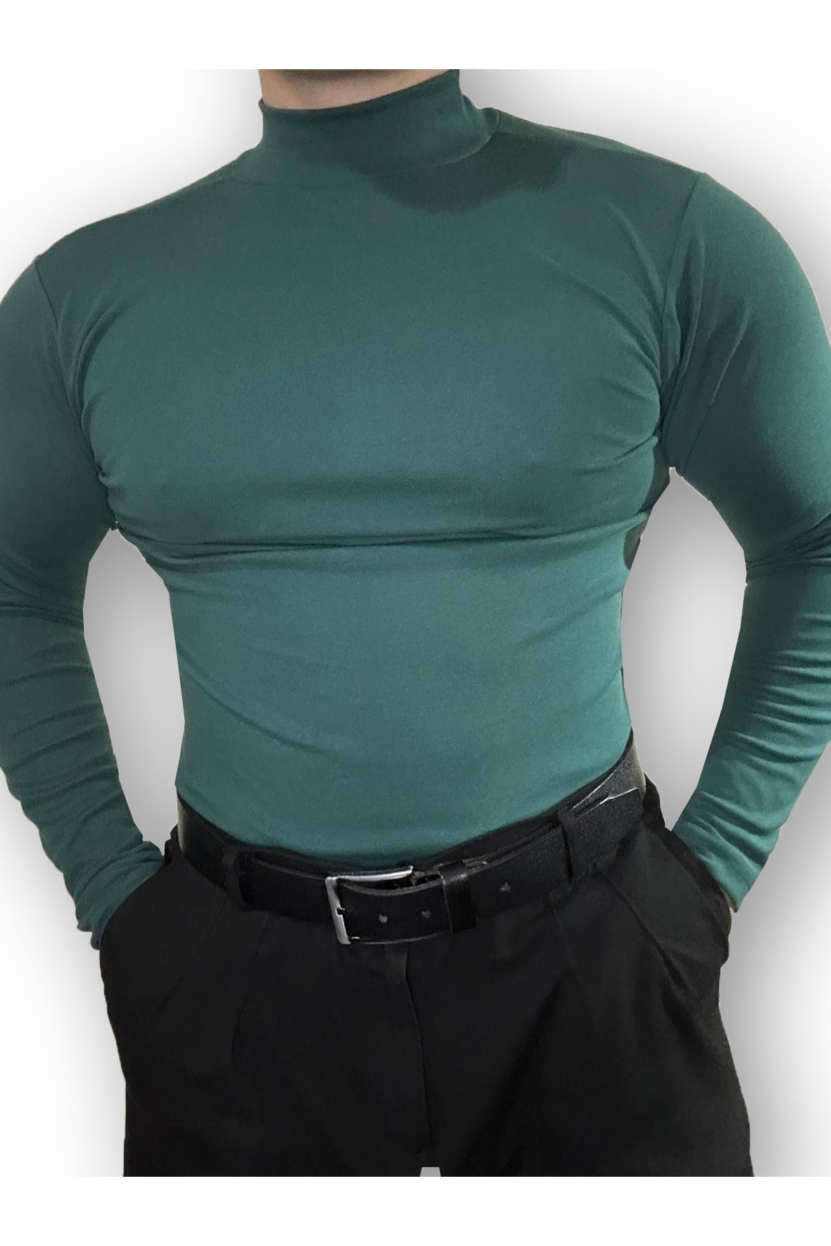 Ventuno Giyim Uzun Kollu Yarım Boğazlı Balıkçı Yaka Likralı Penye Badi Body