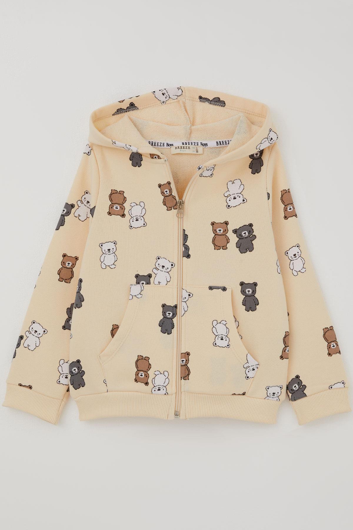 Breeze Erkek Bebek Hırka Sevimli Renkli Bebek Ayıcıklar Desenli 9 Ay-3 Yaş, Krem fotoğrafı 4 (önizleme)