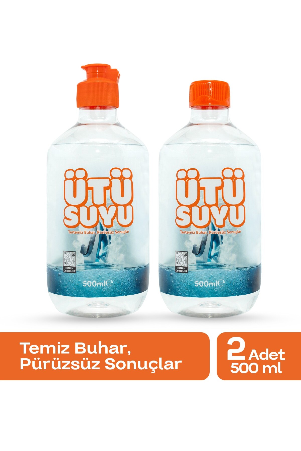 ÜTÜ SUYU Distile Edilmiş Saf 2 Adet 500 ml - Ütü, Buhar Kazanlı Ütü ve Kırışık Giderici Ütüler İçin