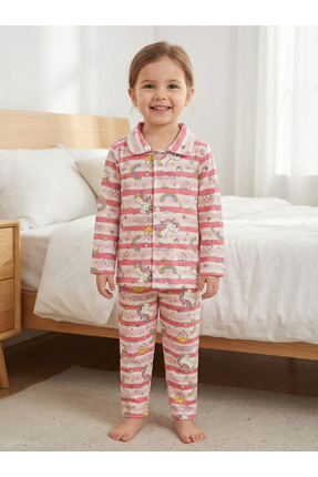 Shoebuo %100 Organik Pamuk Unicorn Desenli Kız Çocuk Pijama Takımı