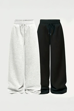 De Carte Kadın Bol Kesim Geniş Paça Oversize Siyah&Gri Pantolon Tarz Eşofman ...