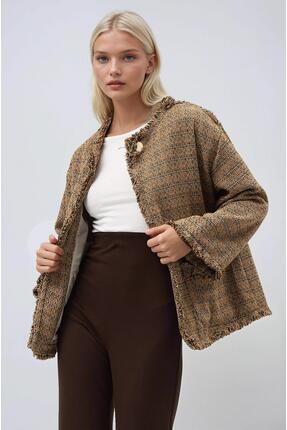 Lijuri Püskül ve Gold Düğme Detaylı Dokuma Ceket 6153 R4-J-K3