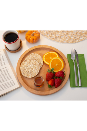 WOODHAUS Masif Ahşap Yuvarlak Supla & Sunum Tabağı – 24 cm Doğal Ahşap Servis...