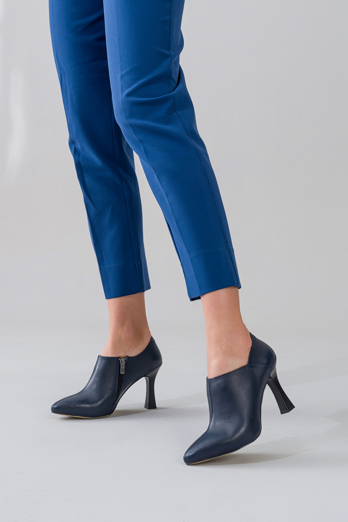GNS Shoes LANDO Hakiki Deri Lacivert Cilt İnce Topuklu Botie görsel 6