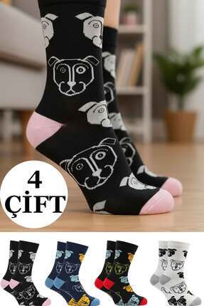 CLEWEAR Kadın Çok Renkli Desenli Soket Çorap 4"lü Paket