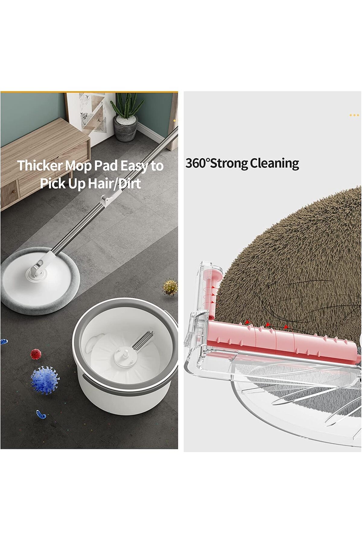 سطل وممسحة سبين 360 درجة بعزل الماء – تنظيف بدون عصر ومجهود أقل,دلو دائري مع 2 منشفة هدية 🎁