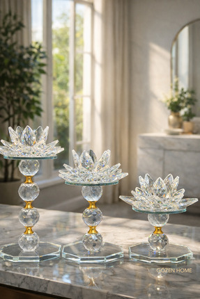 GZNDEKOR Lüx Kristal Lotus Mumluk Seti