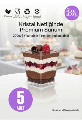bkistanbul Prizma Mini Tatlı Kabı 5 Adet Şeffaf Plastik Sunum Kupası Tatlı, M...