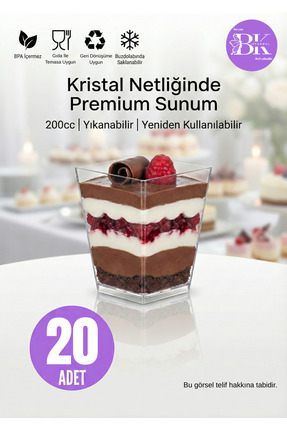 bkistanbul Prizma Mini Tatlı Kabı 20 Adet Şeffaf Plastik Sunum Kupası Tatlı, ...