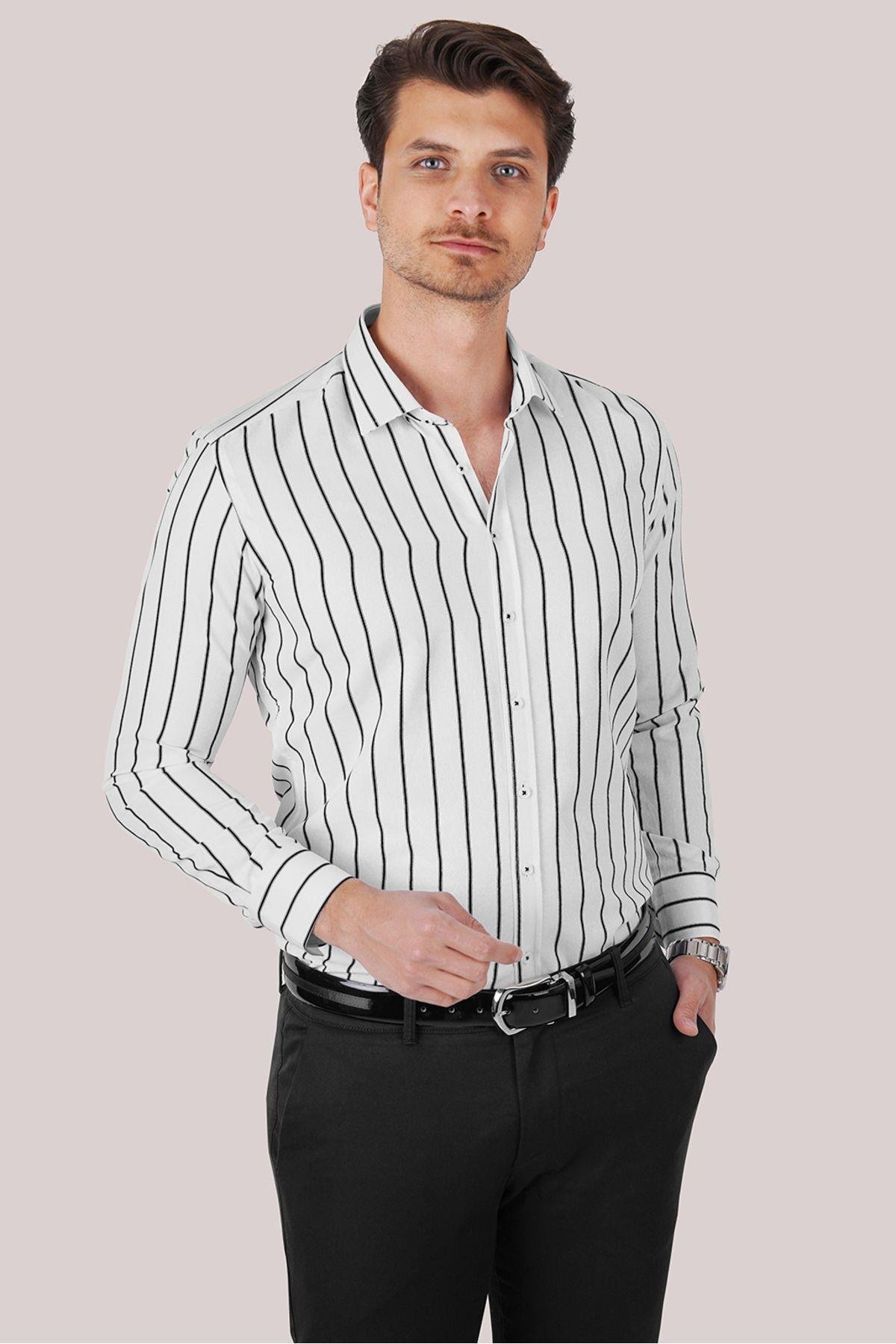 Etikmen  Ofis Stili Slim Fit Çizgili Erkek Gömlek 2’li Set - Görsel 7