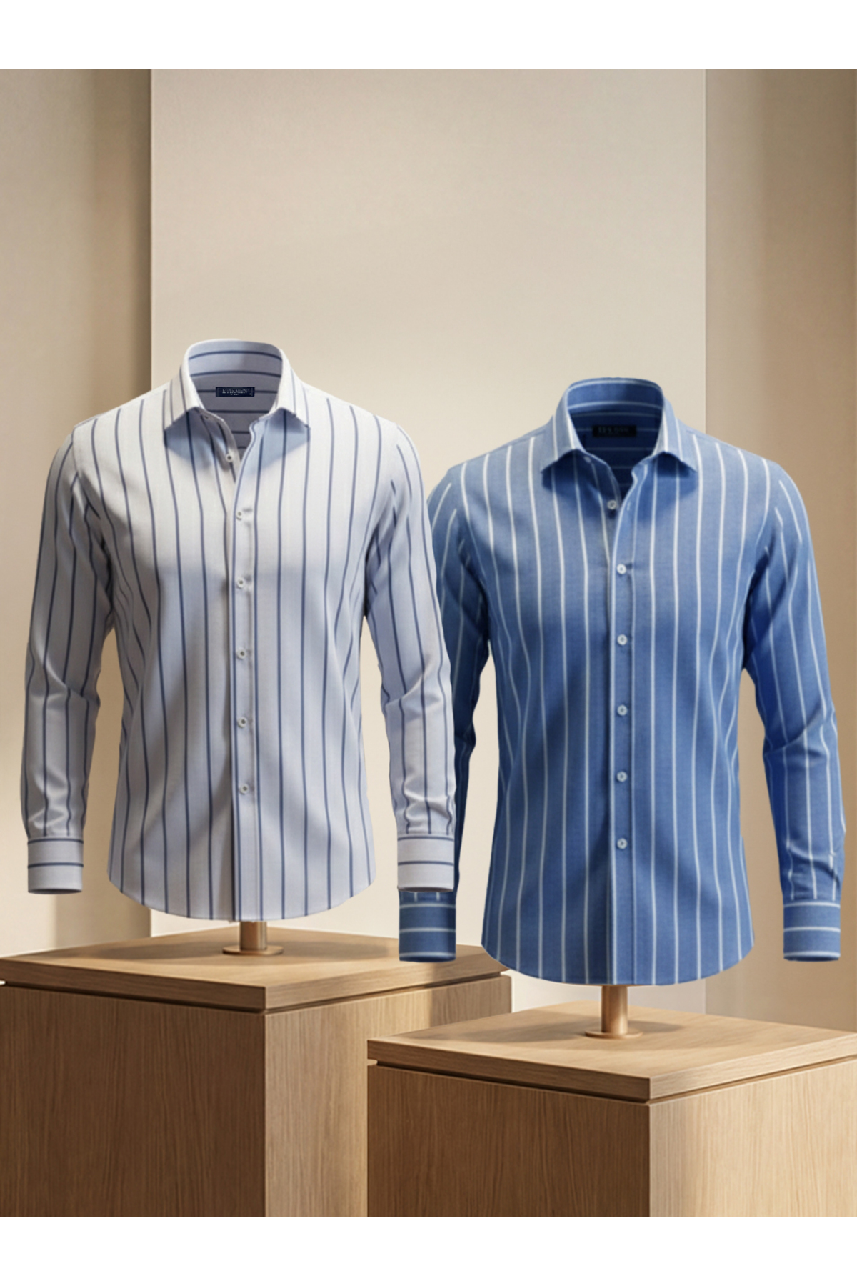 Etikmen  Modern Stil Slim Fit Çizgili Erkek Gömlek 2’li Set