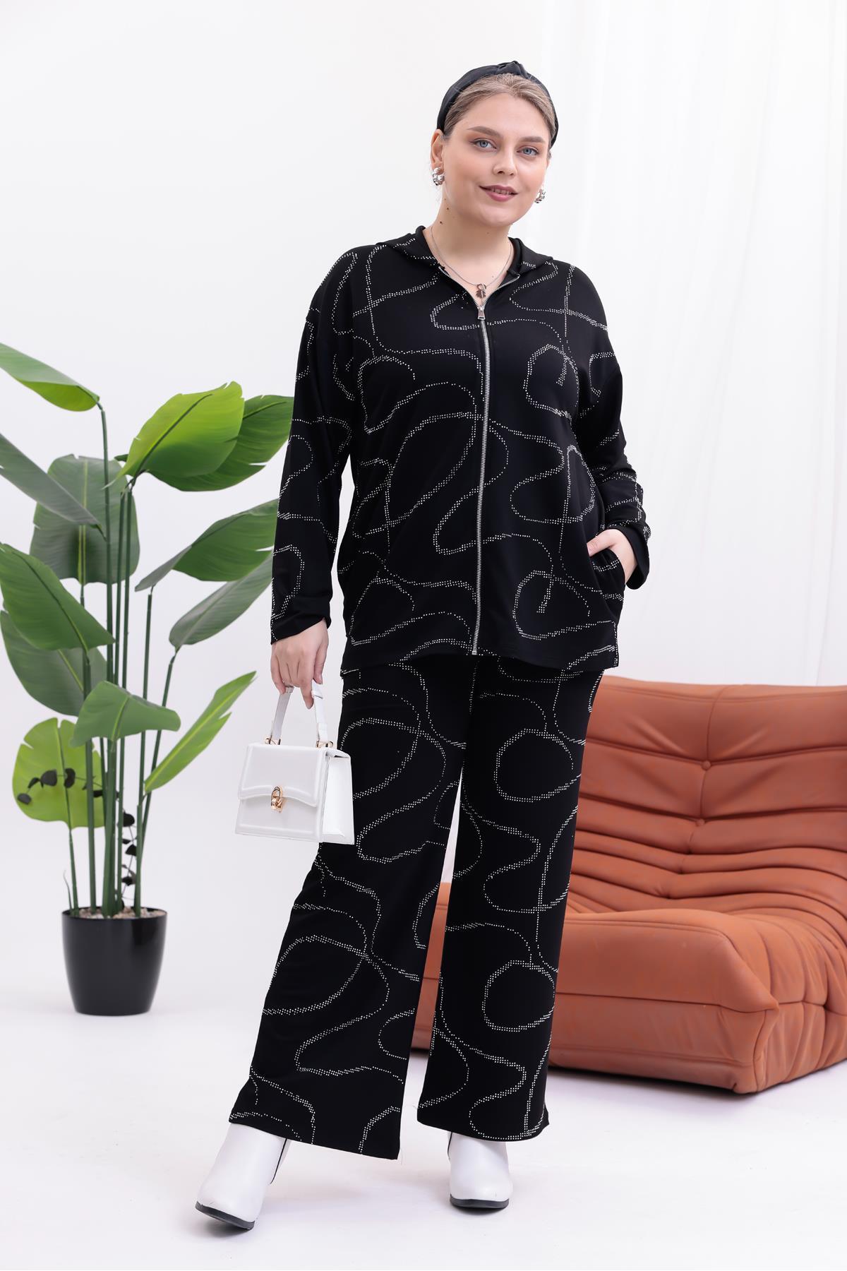 Siyezen Büyük Beden Modal Kumaş Işıltılı Takım