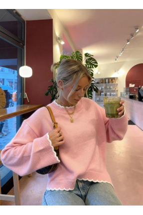 Dier Moda Kadın Dalgalı Kenar Detaylı Salaş Bisiklet Yaka Kazak - Yumuşak Dok...