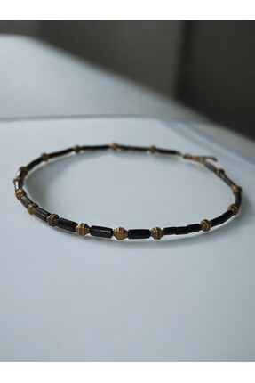 DEHNA Ahşap Bambu Boncuklu Siyah Erkek Kolye Antik Sarı Bijuteri Boncuklu Boh...