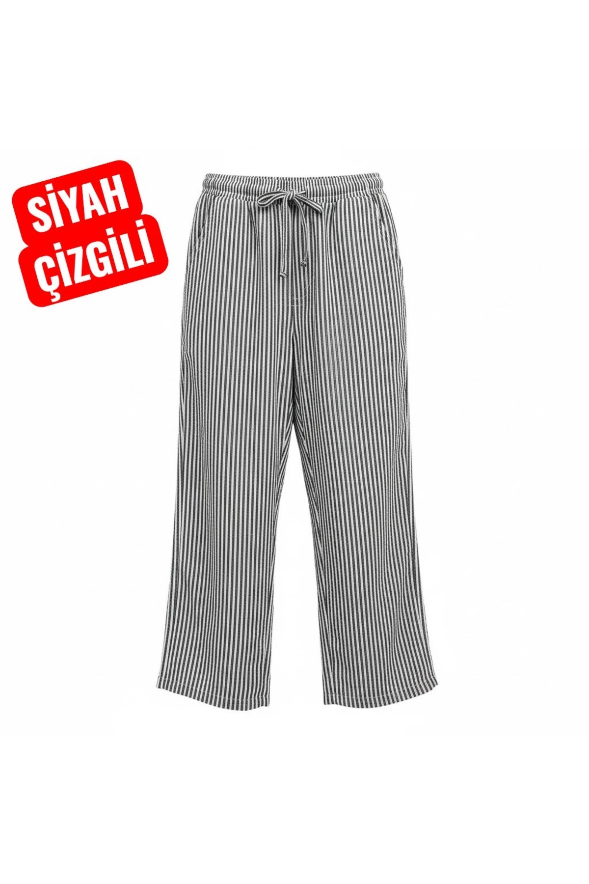 DLC Tekstil Poplin Pamuklu çizgili beli lastikli spor alt