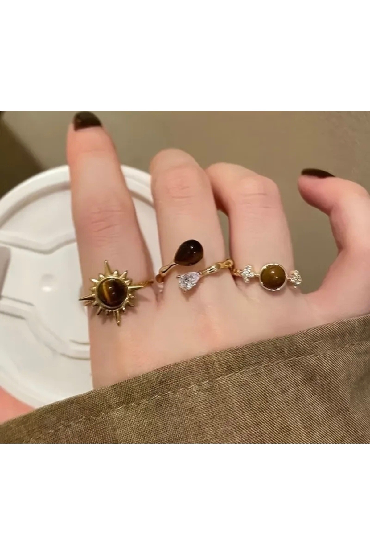 MURASSA BUTİK  Güneş ve Ayçiçeği Desen Yüzük Seti