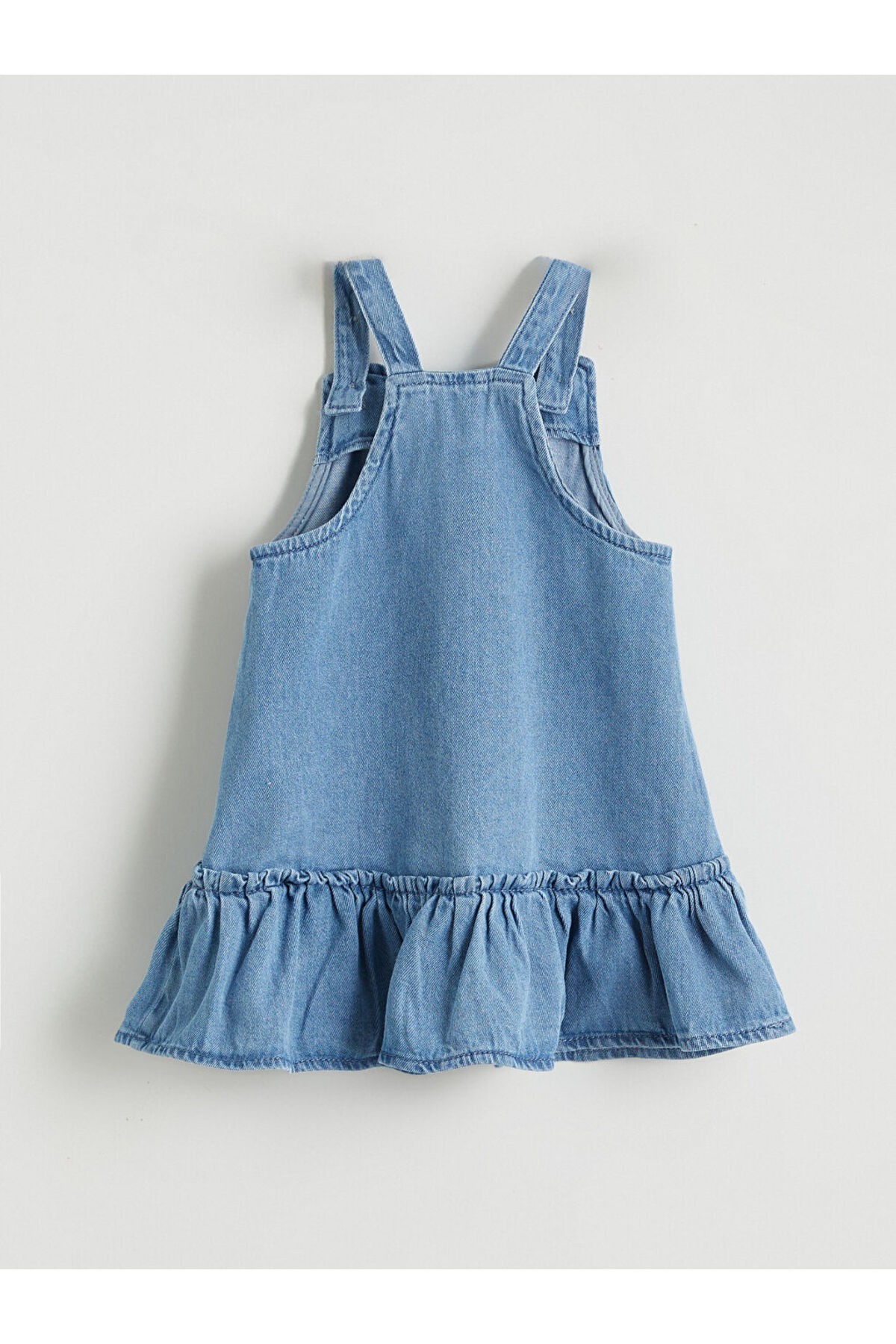 LC Waikiki LCW baby Mavi Kare Yaka Çiçek Nakışlı Kız Bebek Jean Salopet fotoğrafı 2 (önizleme)