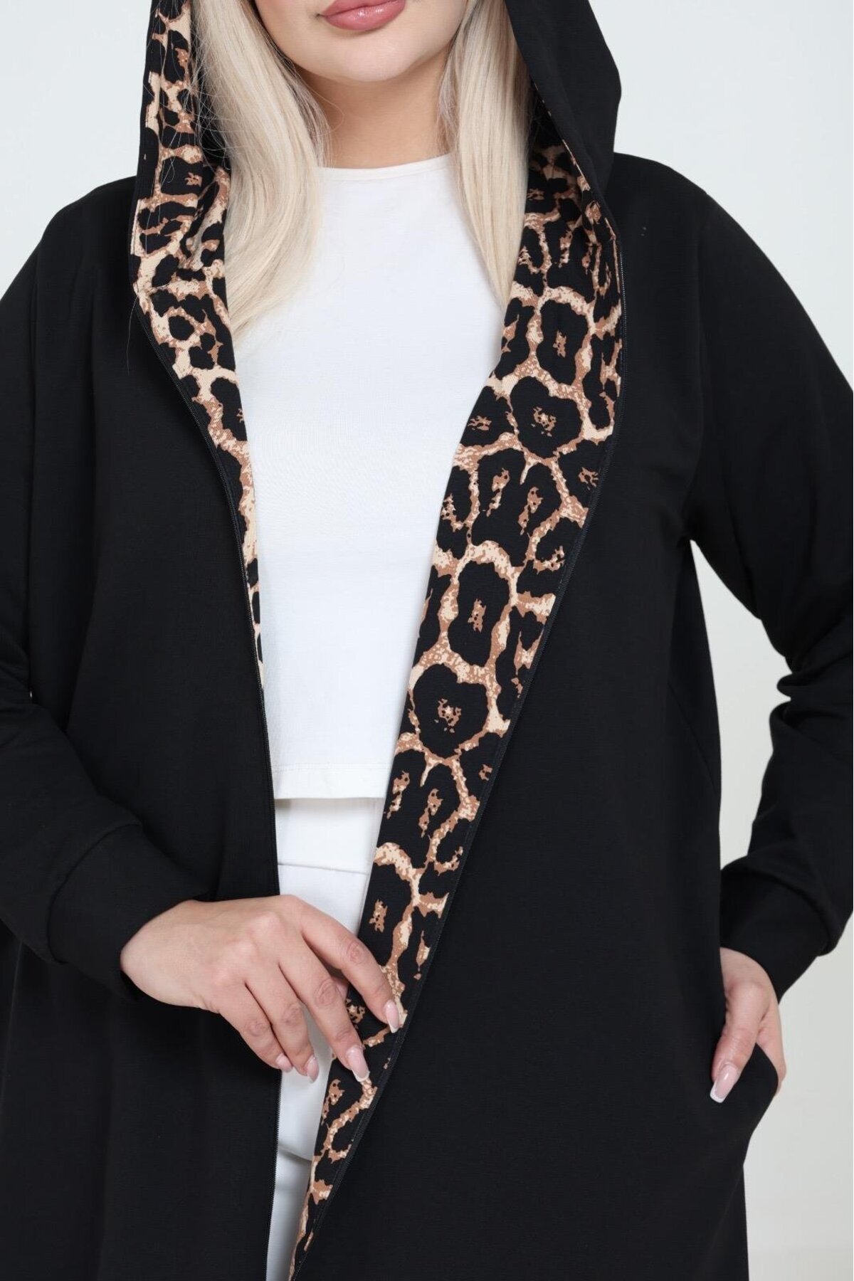 EMEZ  Leopar detaylı uzun hırka - Görsel 4