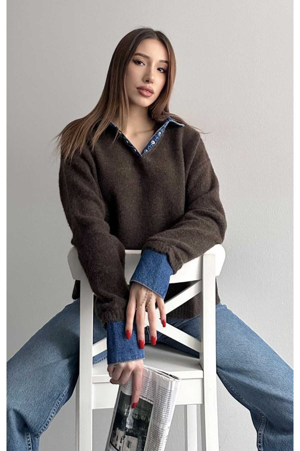 yeditepe fashion Jean Garnili Yumuşak Dokulu Triko