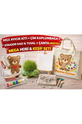 objehouse Mega Hobi & Keşif Seti | Keçe Ayıcık + Çim Kaplumbağa + Dinozor Kaz...