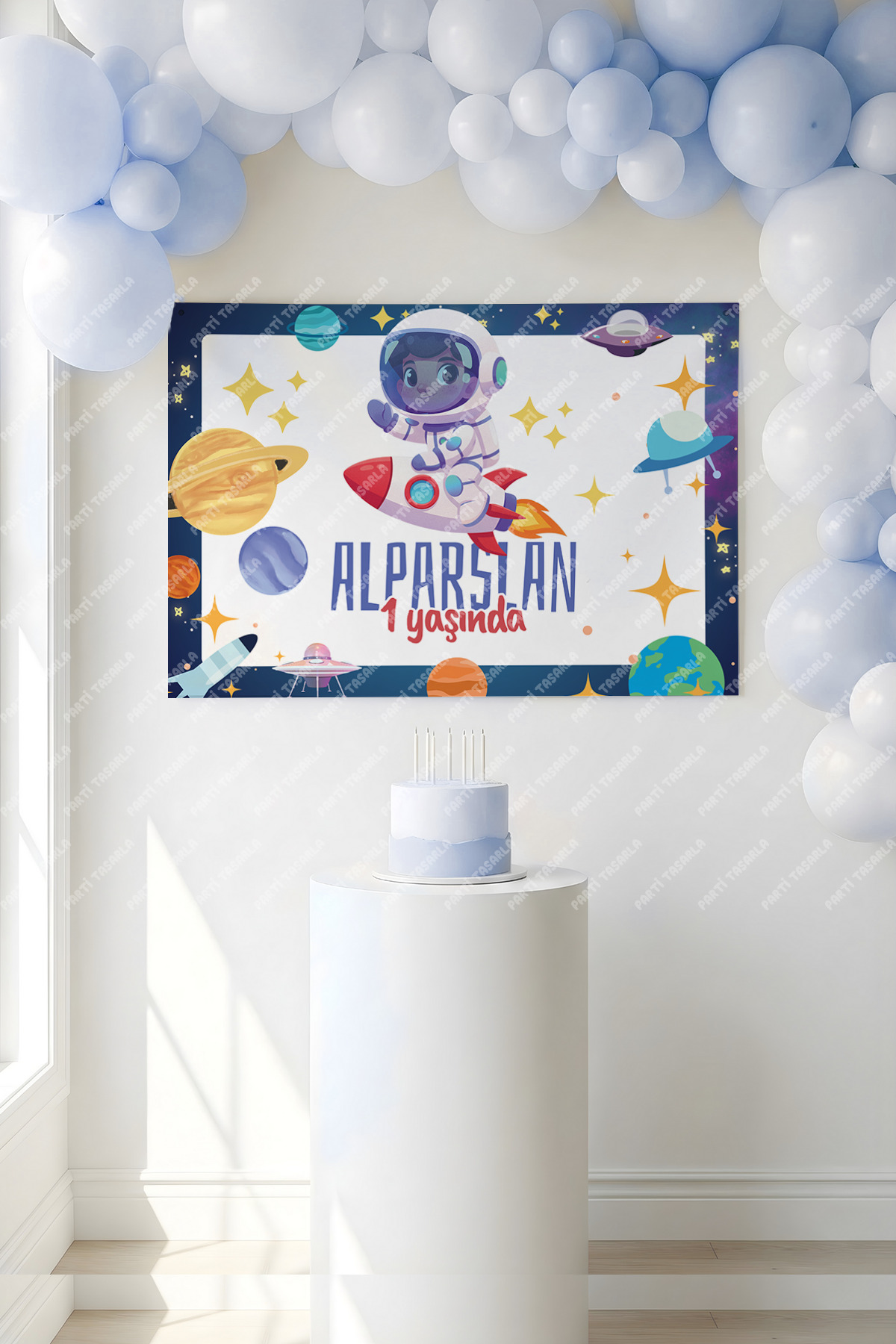 Parti Tasarla Uzay Temalı Astronot Doğum Günü Afişi 100 x 140 cm