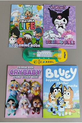 ada çanta kırtasiye 4 adet stickerli boyama kitabı ve 12 li adel tüp kuru boy...