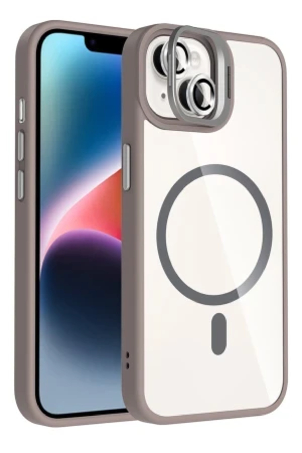 iPhone 15 İçin Uyumlu Standlı ve Kamera Lens Hediyeli Wireless Şarj Özellikli Ultra Lüks Kılıf