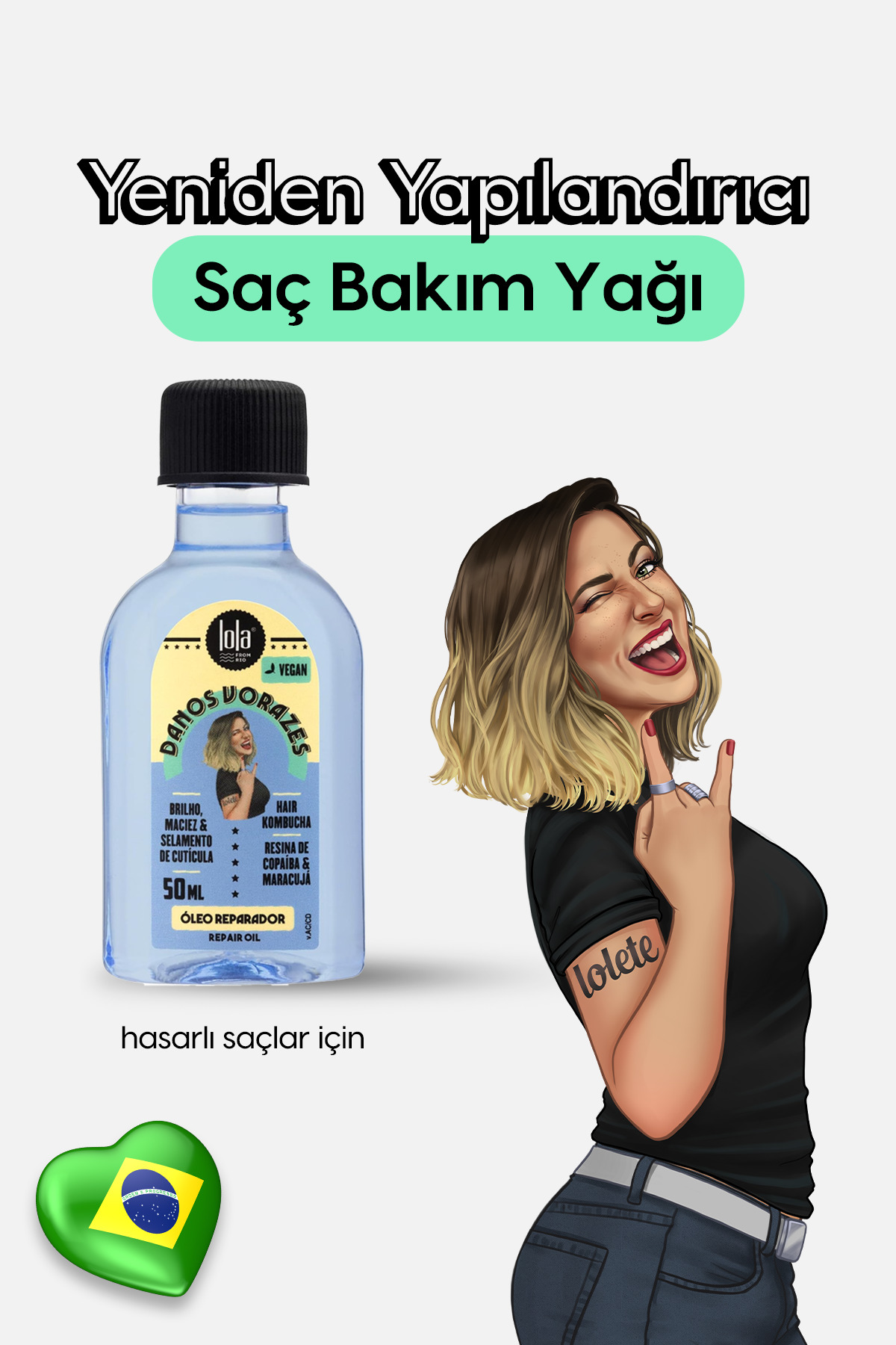 Lola From Rio Danos Vorazes Hasarlı Saçlar İçin, Yoğun Bağ Onarıcı Yağ , Termal Koruma, 50ml — 7899572812158
