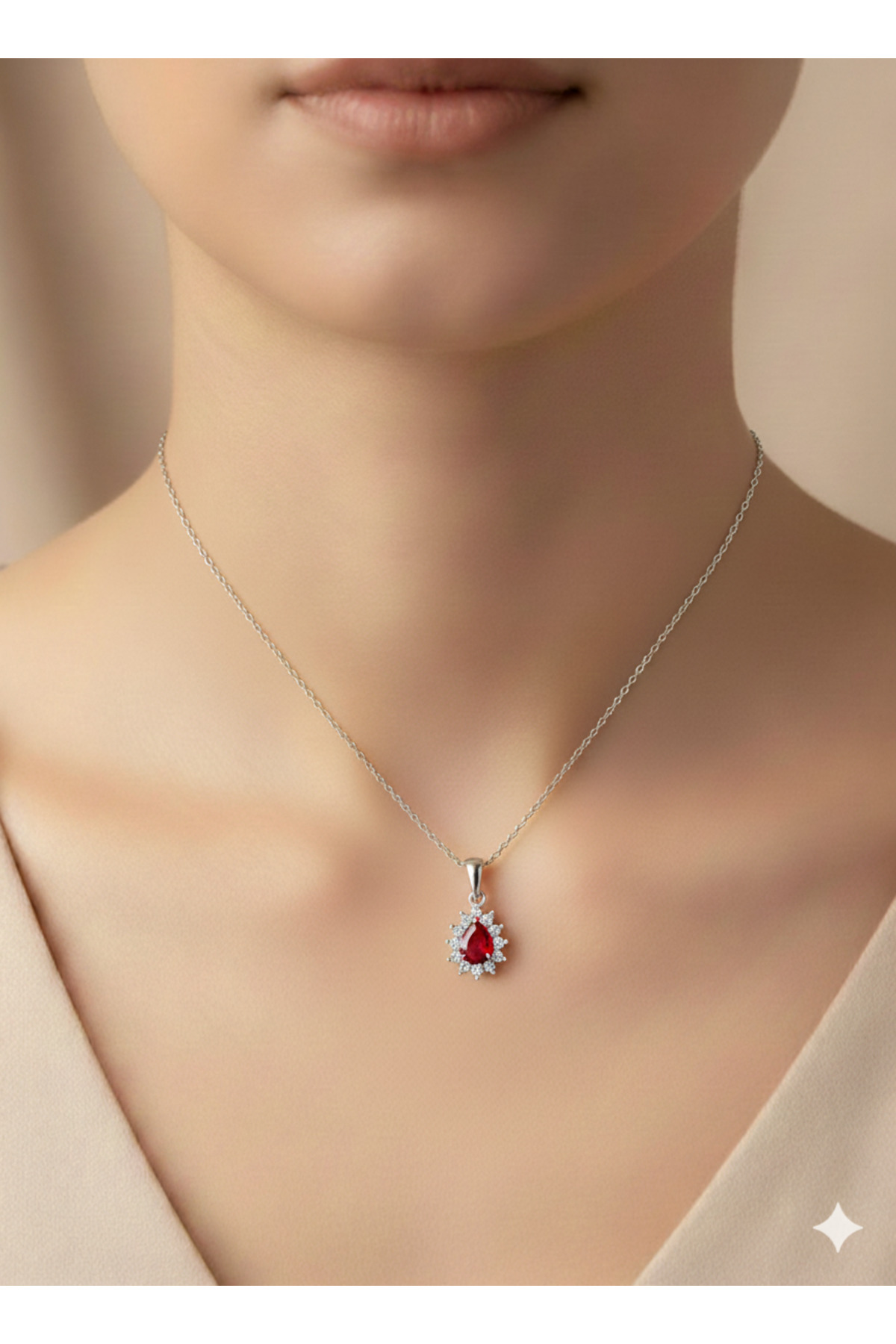 ADA LİFE GÜMÜŞ  (PREMİUM IŞIKLI KUTULU) 925 Ayar Gümüş Kırmızı Taşlı Damla model Kadın kolye - Görsel 4