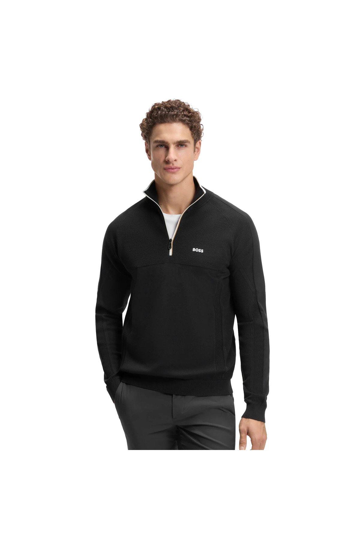باس پلیور مردانه یقه گرد آستین بلند زیپ دار معمولی مشکی 50553791-001