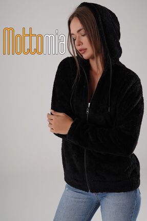 mottomia Kadın Kapüşonlu Polar Ceket Yumuşak Dokulu Fermuarlı Günlük Rahat Sw...