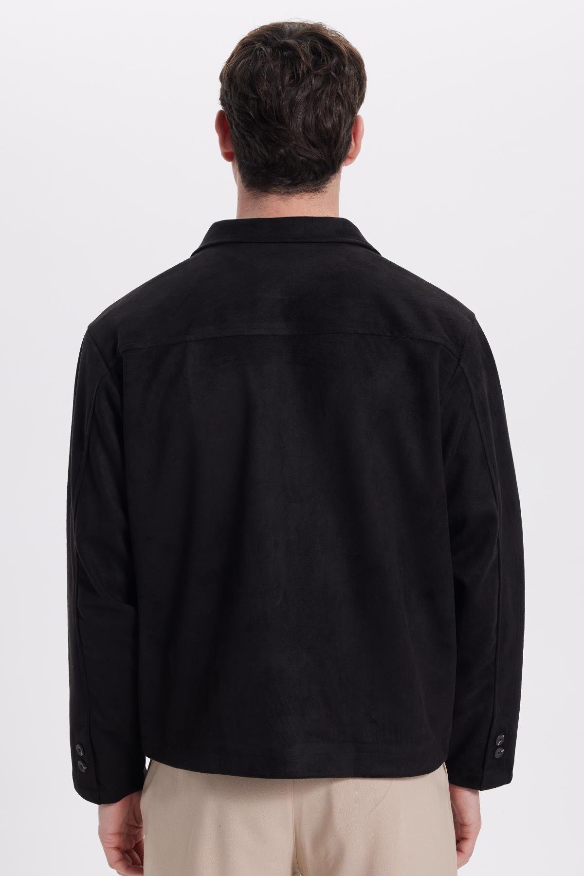 Tudors  Erkek Relax Fit Rahat Kesim Süet Fermuarlı Astarlı Cepli Siyah Kolej Ceket Mont - Görsel 6