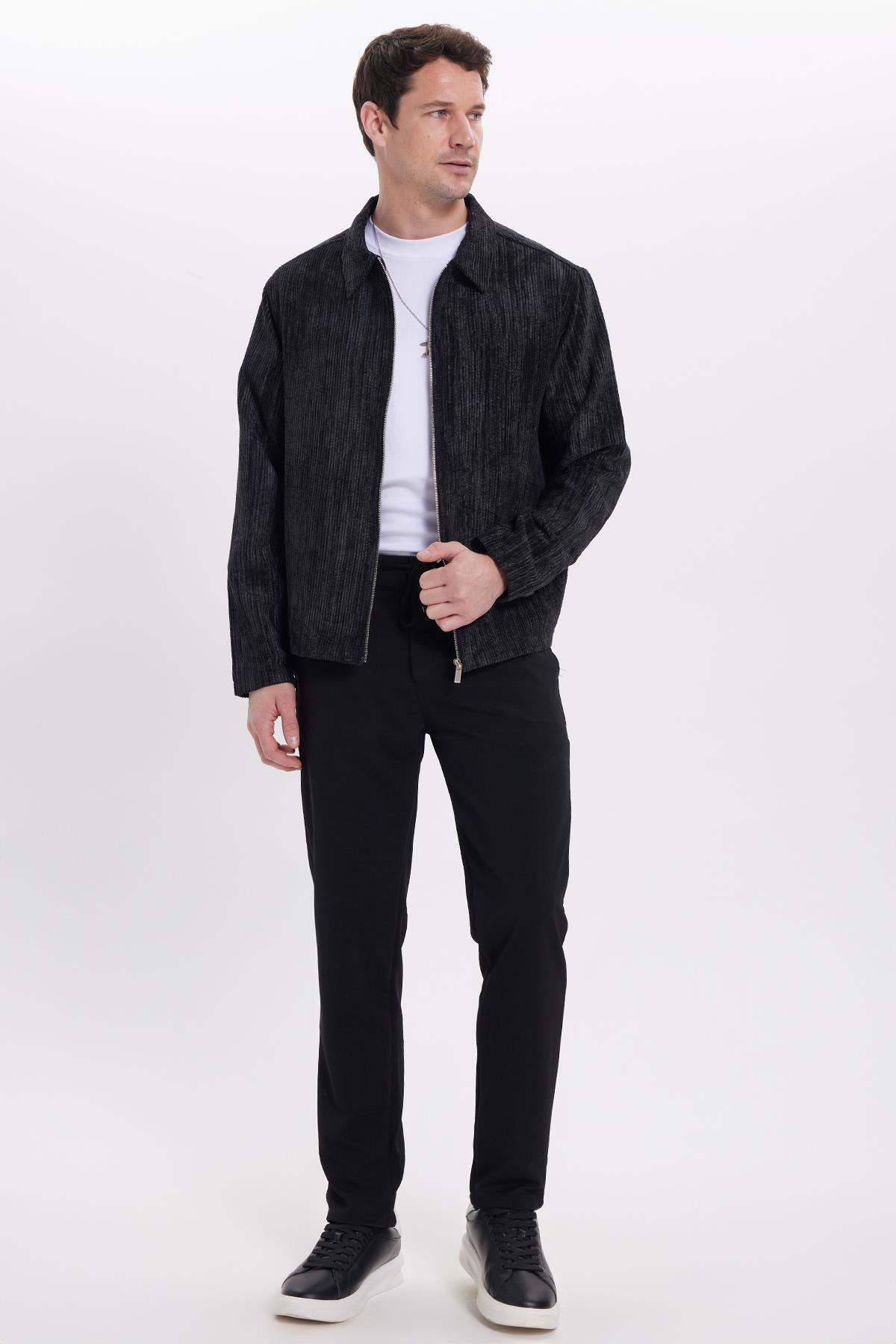 Tudors  Erkek Relax Fit Rahat Kesim Fitilli Fermuarlı Astarlı Cepli Kolej Siyah Ceket Mont Gömlek - Görsel 4