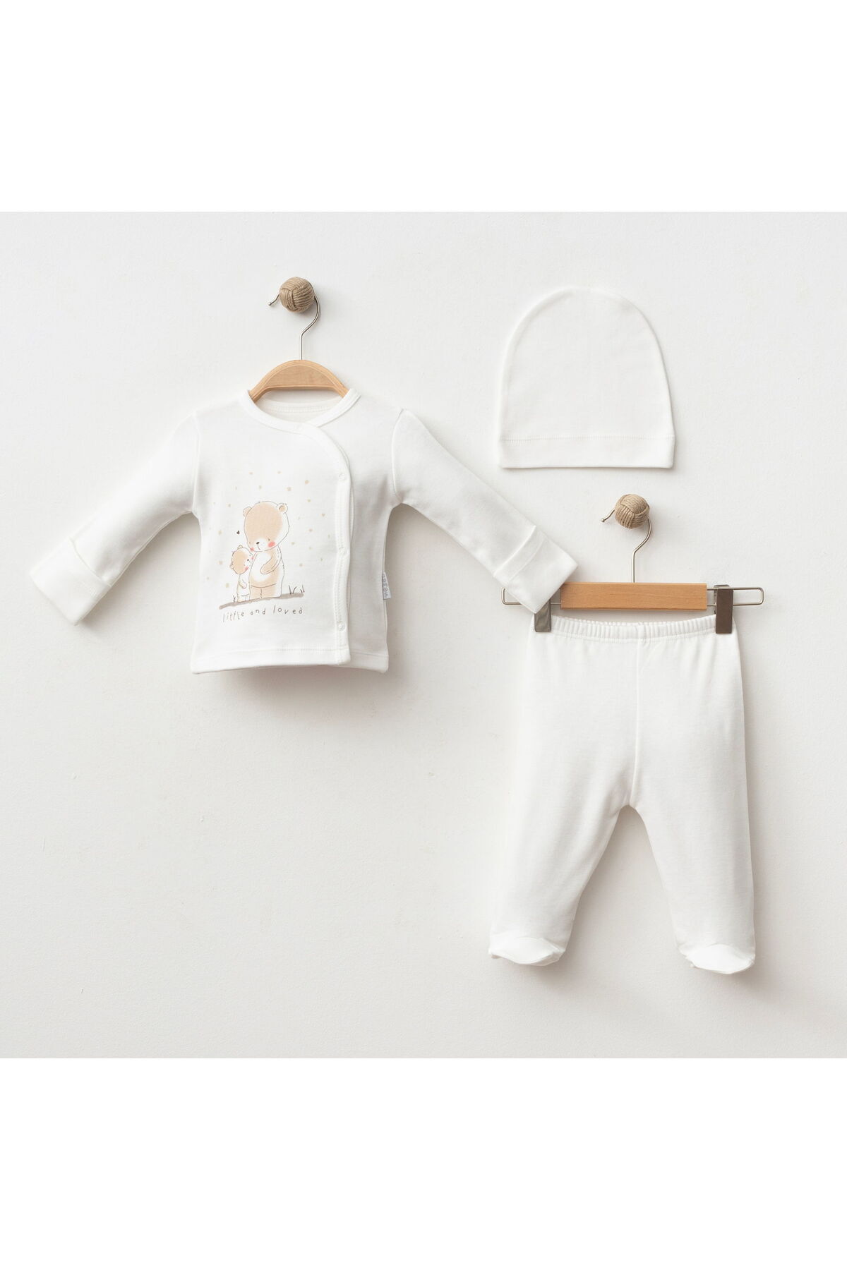 KENDİNDEN ELDİVENLİ BASKILI BEBEK 3 LÜ SET %100 PAMUK