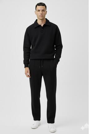 CAST COLLECTİON Erkek Siyah Reglan Kol Roberto Düğmeli Sweat Bol Paça Çimalı ...