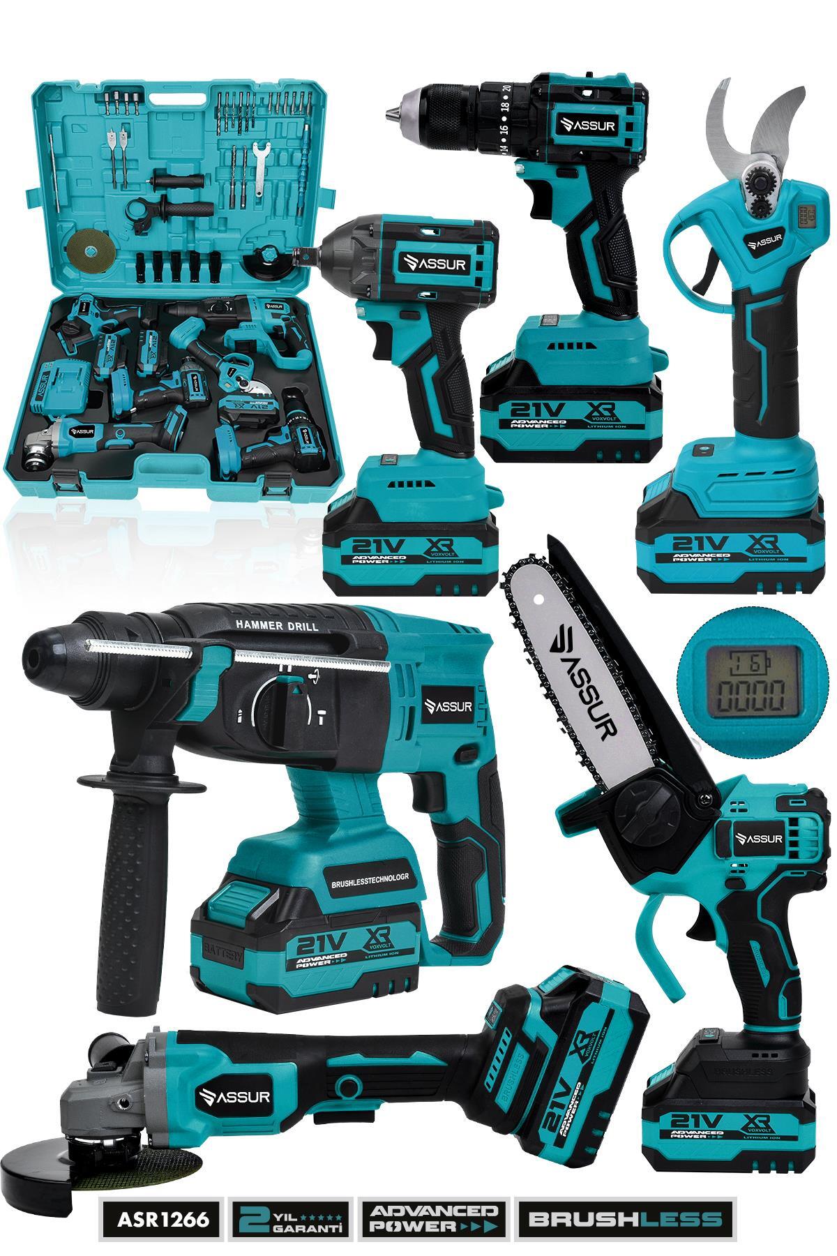ASSUR 21V 6'lı Set Kırıcı/Delici Hilti, Taşlama, Somun Sıkma