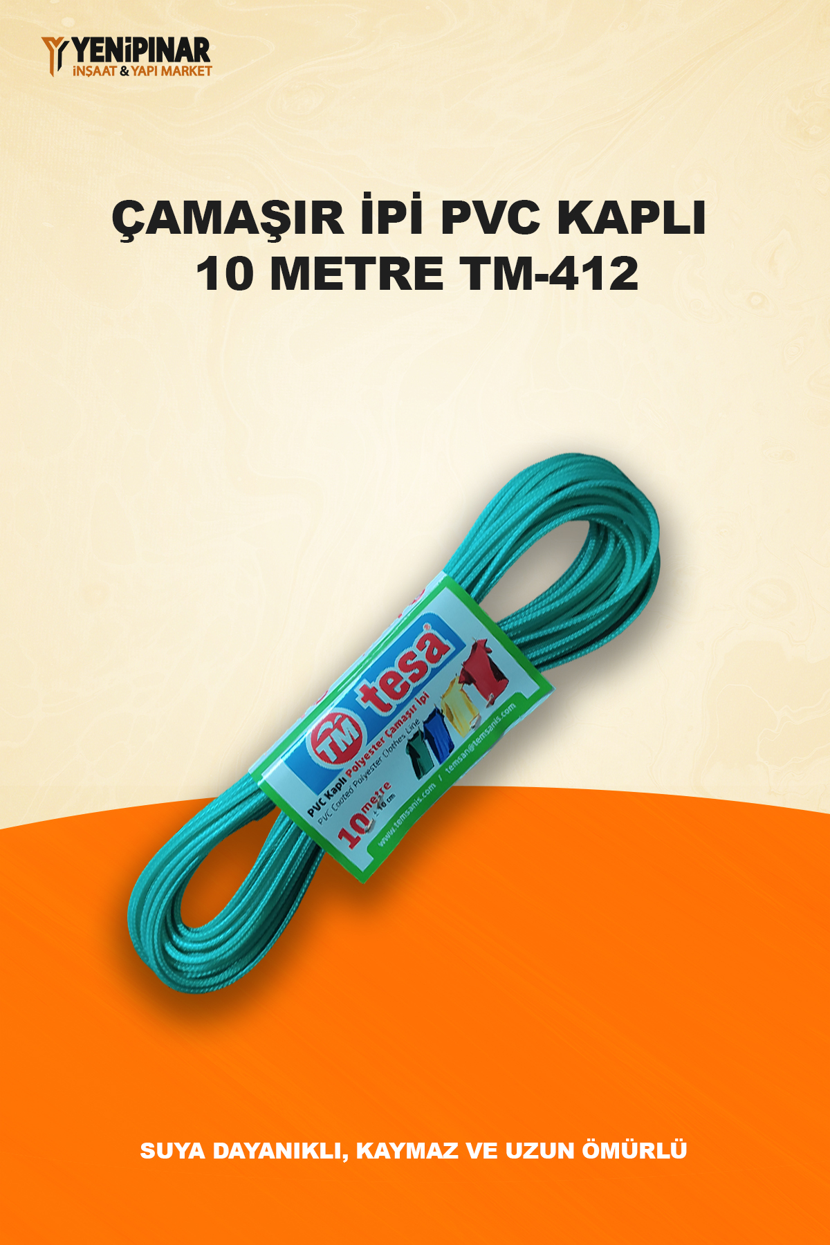 Tesa Çamaşır İpi PVC Kaplı 10 Metre TM-412 | Suya Dayanıklı, Kaymaz ve Uzun Ömürlü
