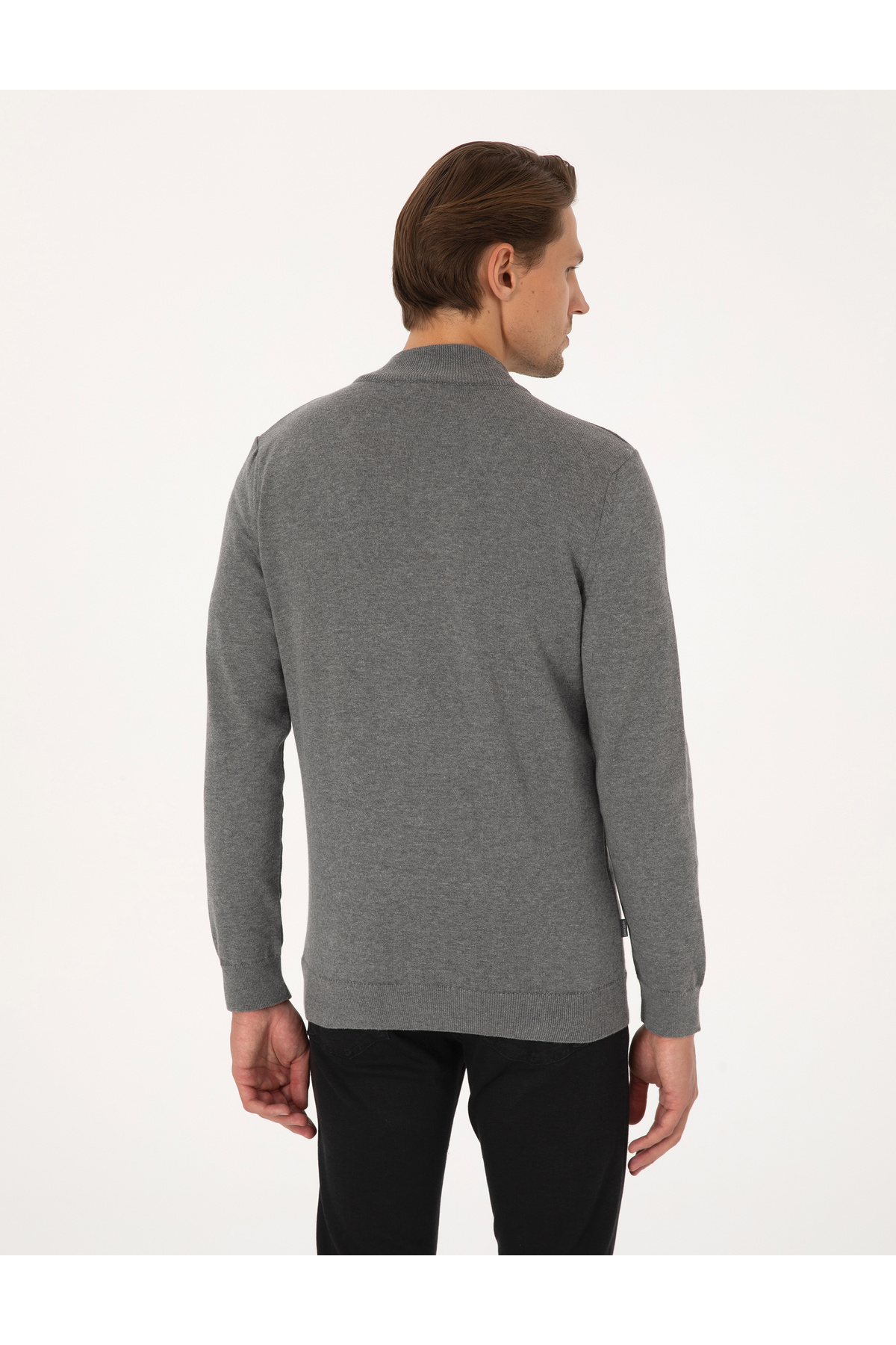 Pierre Cardin  Gri Melanj Slim Fit Fermuarlı Triko Hırka 50317409-VR086 - Görsel 5