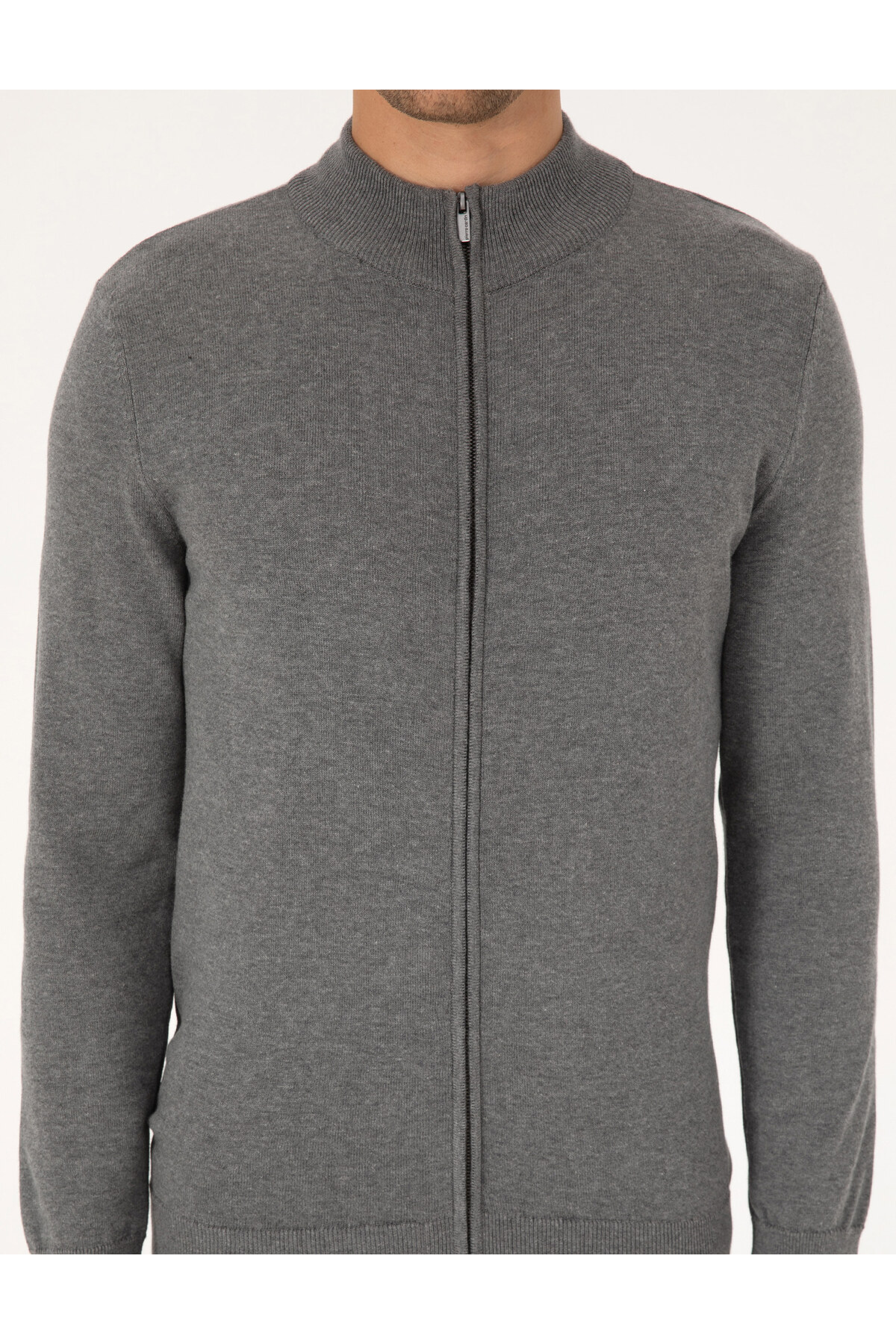Pierre Cardin  Gri Melanj Slim Fit Fermuarlı Triko Hırka 50317409-VR086 - Görsel 6