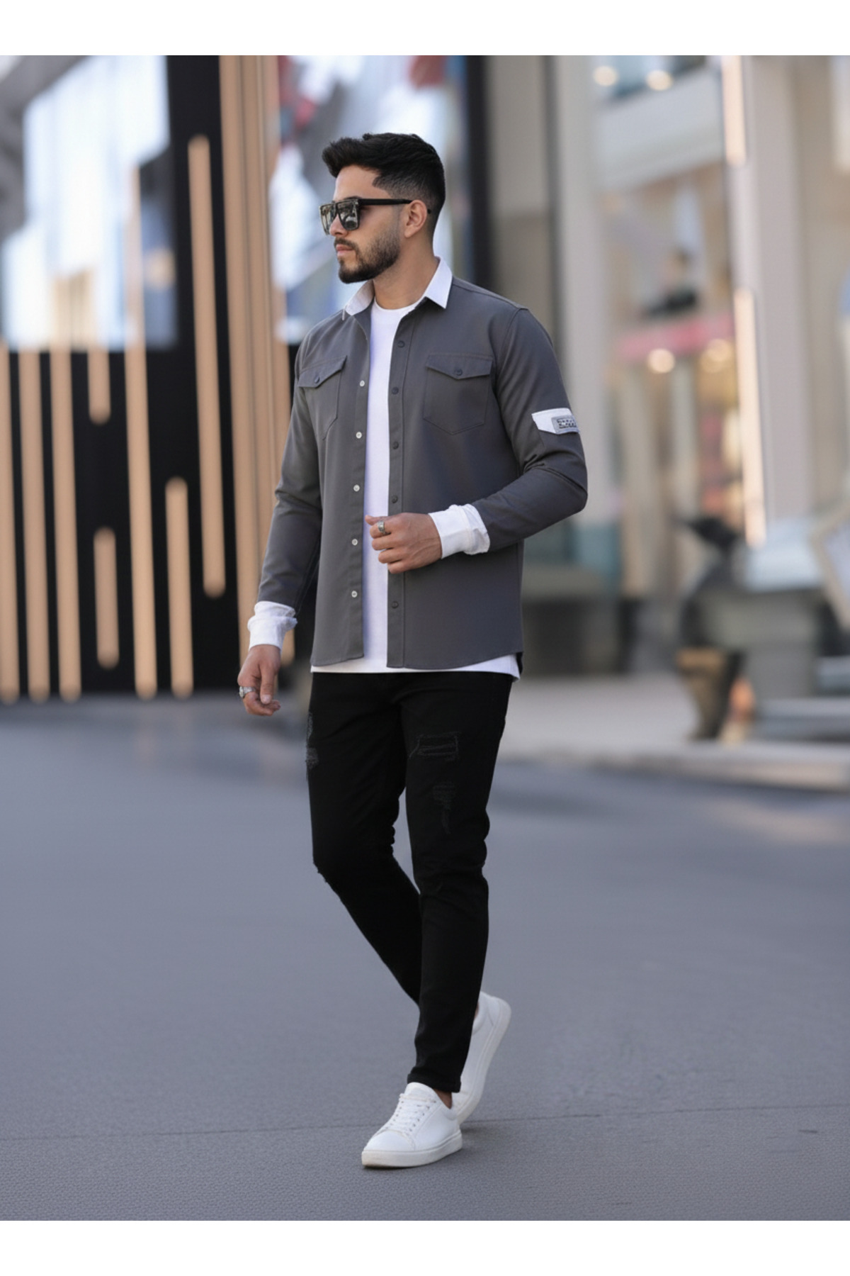 YXC Trend Maker  Erkek Slim Fit Dar Kesim Uzun Kollu Yaka detaylı Çift Cepli Gömlek. - Görsel 2