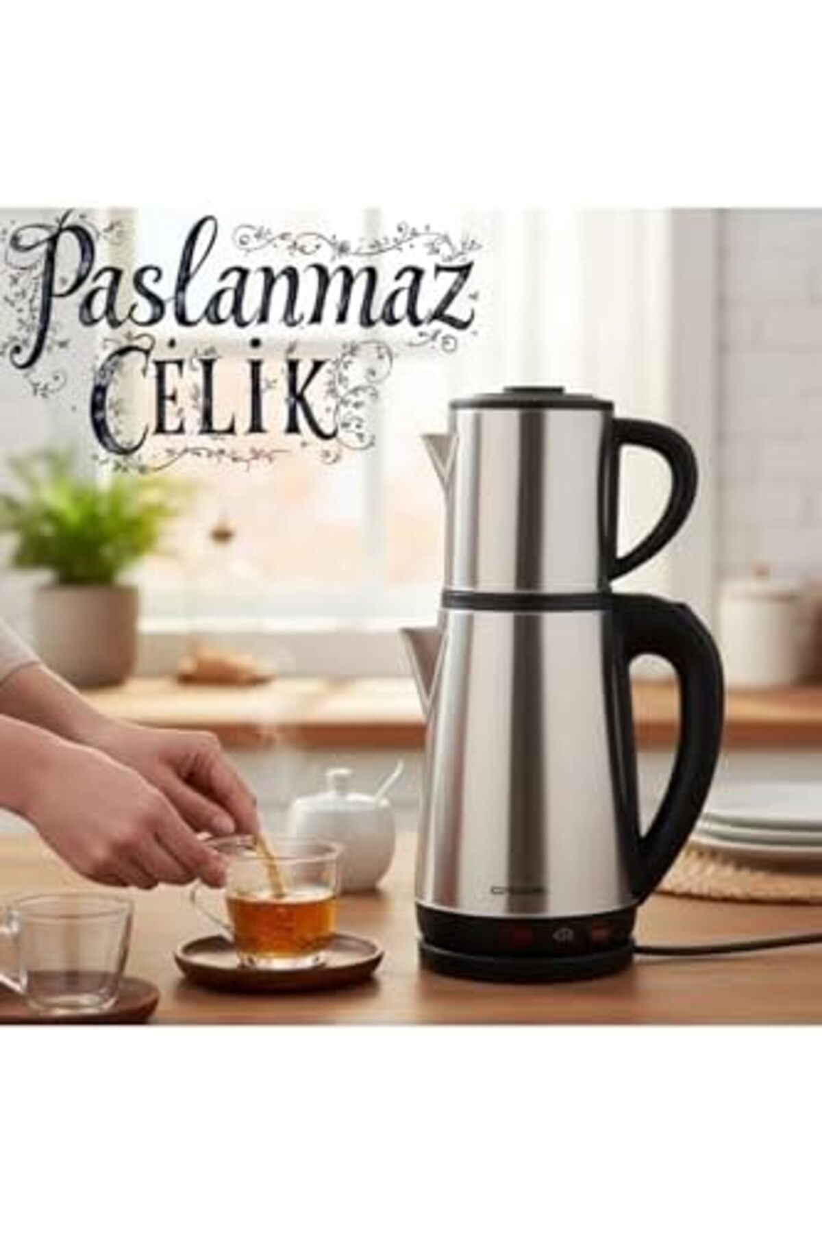 BRF NwoTeknoloji Crwn Elektrikli Çay Makinesi Çelik Çaydanlık Takımı Su Isıtıcı Türk Çayı 1800W 1205362