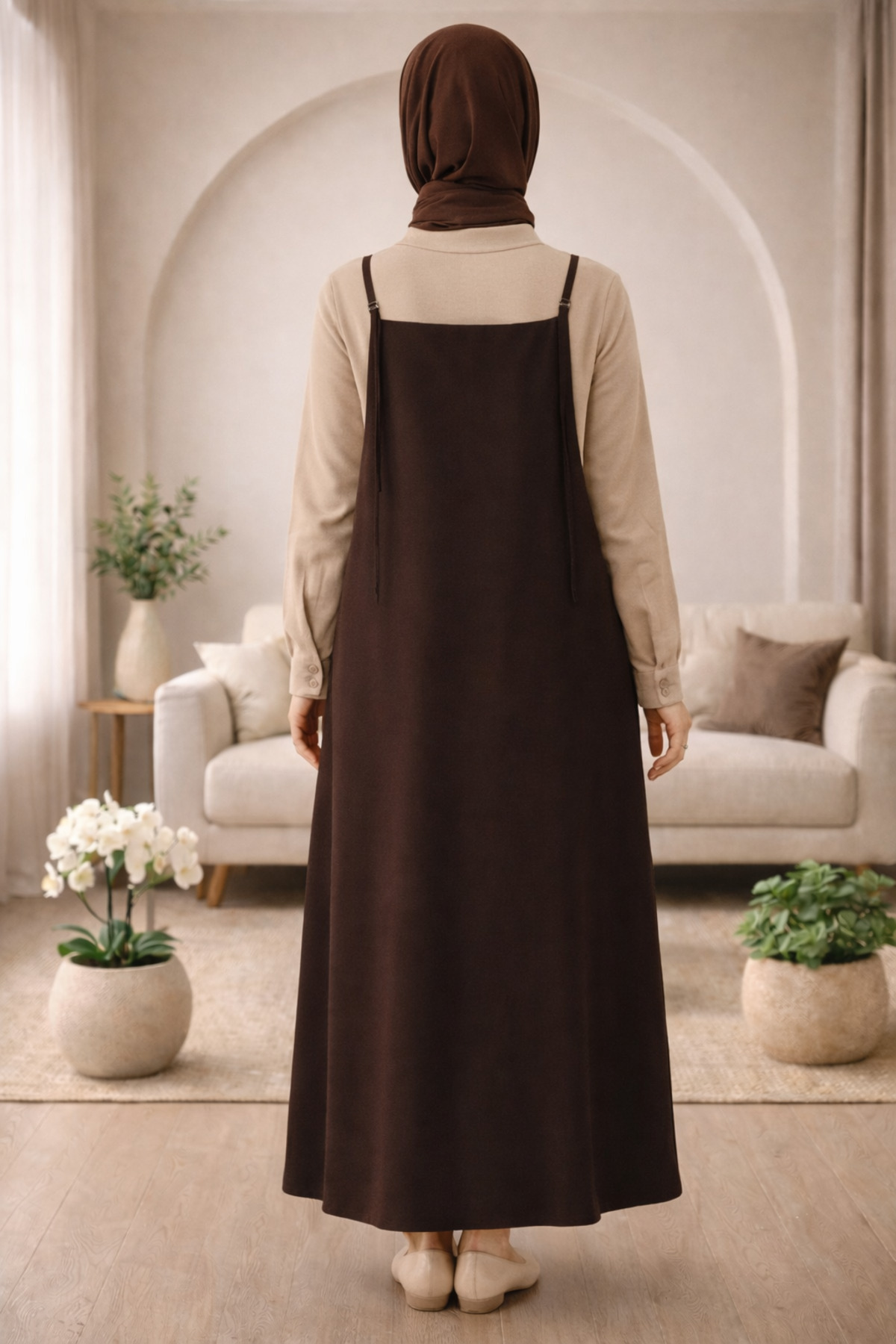 ELMODA  Kadın Acı Kahverengi Ayarlanabilir Ip Askılı Jile Elbise - Görsel 2