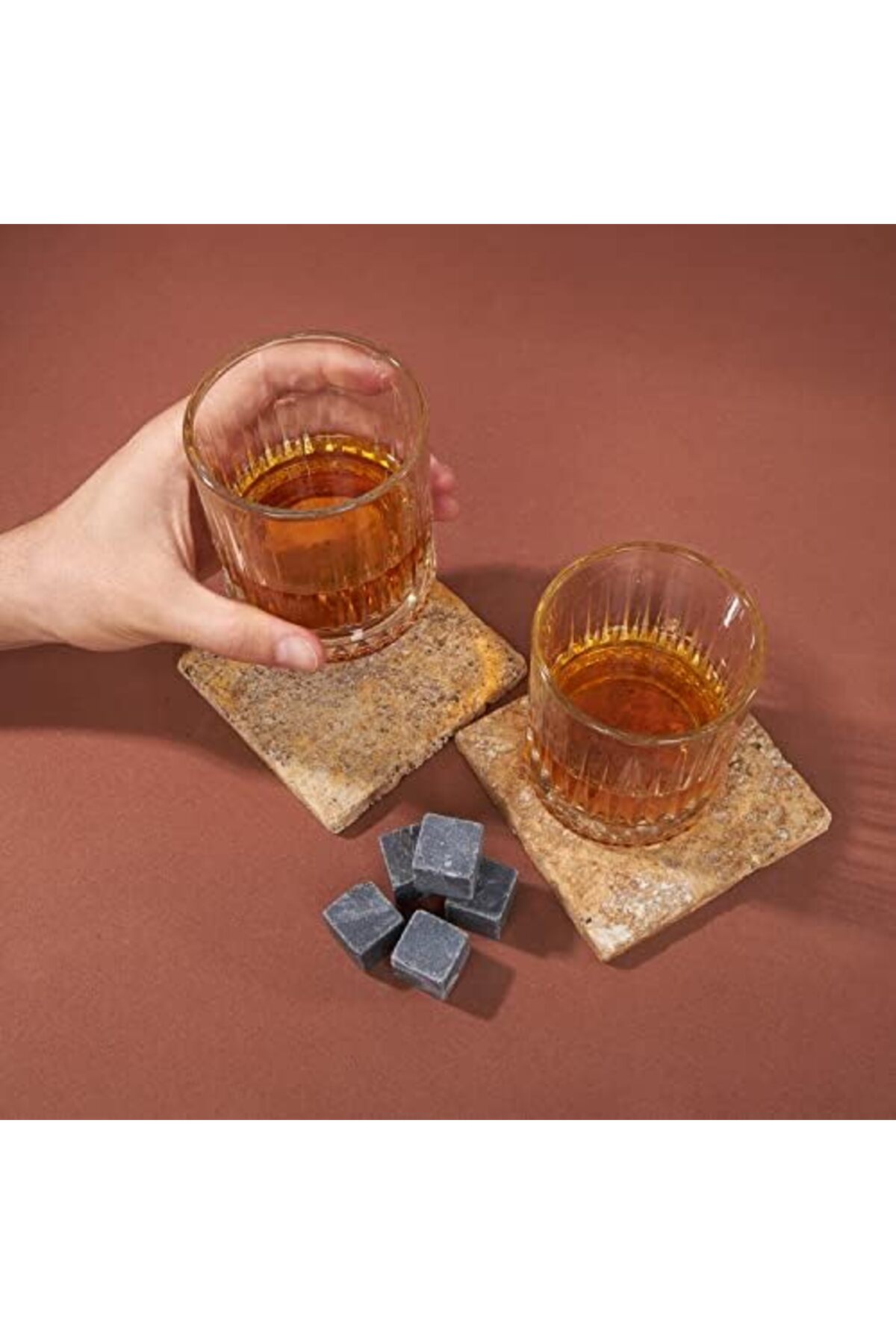 BRF NwoTeknoloji 50 Yaş Tasarımlı Ahşap Kutulu 2'li Glasgow Viski Kadeh Seti + 6 Soğutucu Taş 1205