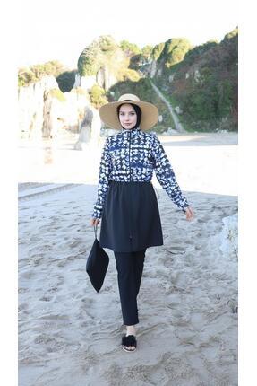 new ats Kadın Tam Kapalı Tesettür Mayo Desenli Bone ve Çanta Takımı Aseel