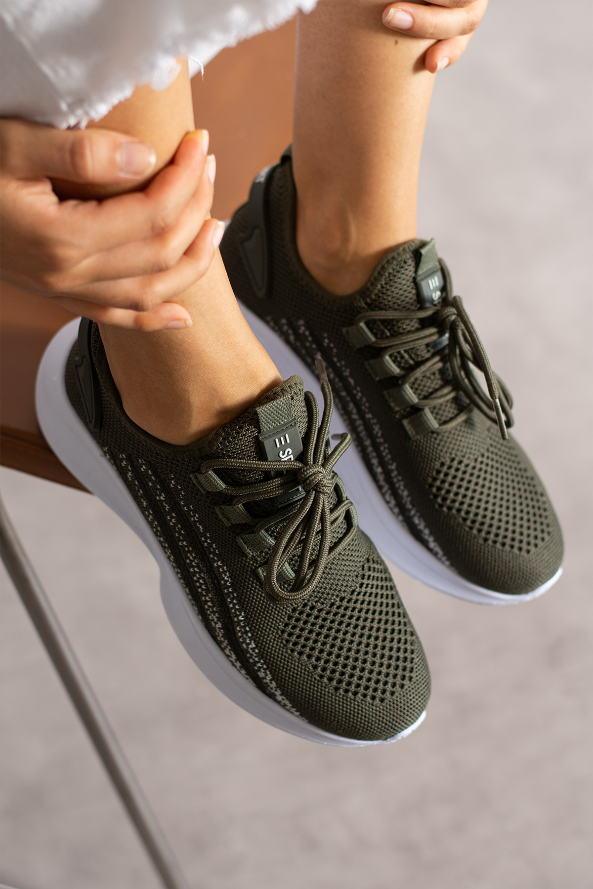 Lugshoes  Haki Buz Unisex Yıkanabilir Rahat Hava Alabilen Kokusuz Triko Spor Ayakkabı Sneaker 015 - Görsel 2