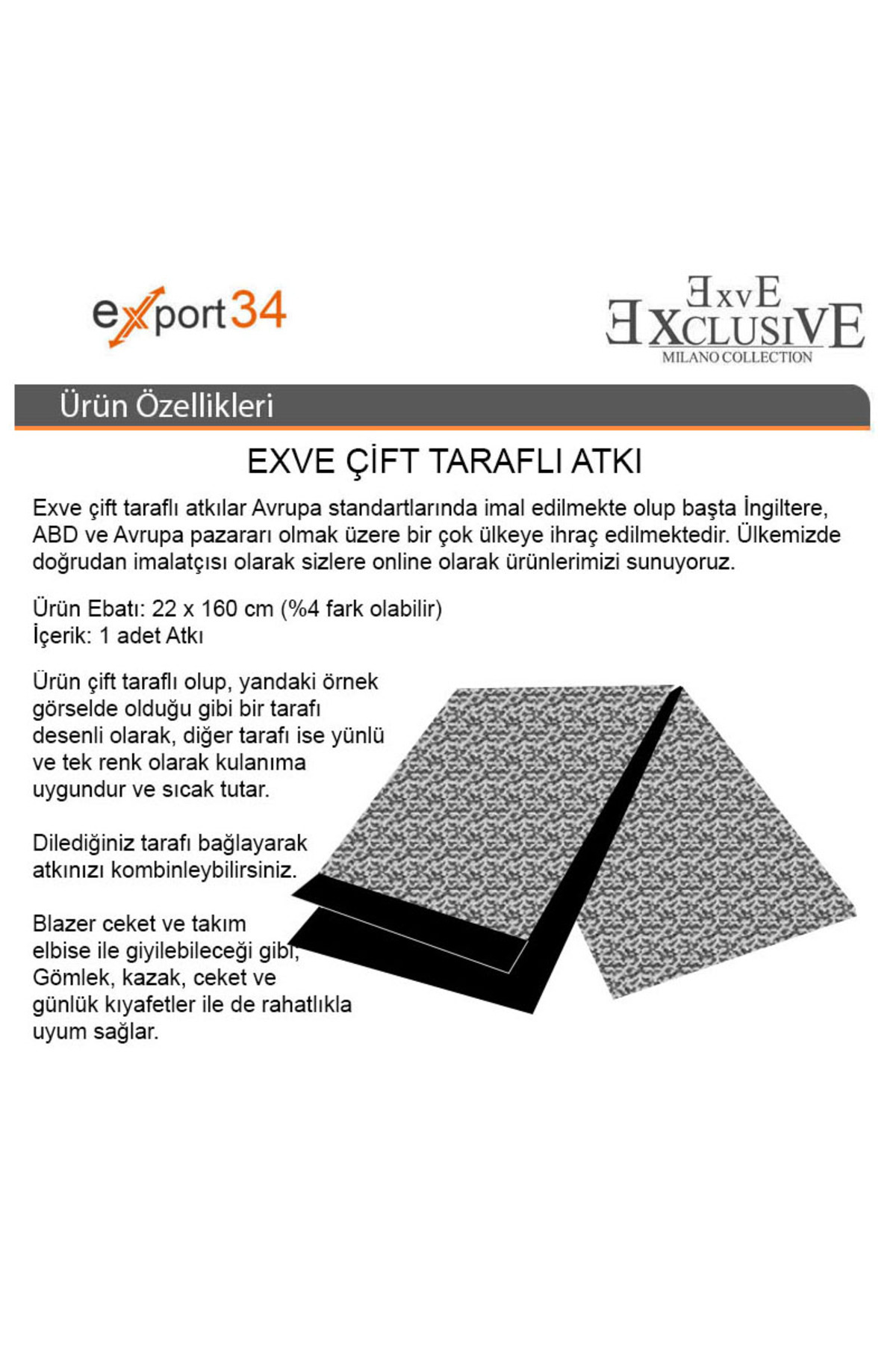 Exve Exclusive Gri Siyah Şal Desenli Soft Touch Çift Taraflı Atkı Erkek Şal Kaşkorse görsel 5