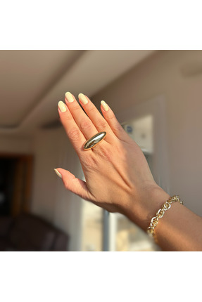 Madame Deco & Takı Madame Gold Elips Tasarım Çelik Kadın Yüzük – Kararmaz Şık...