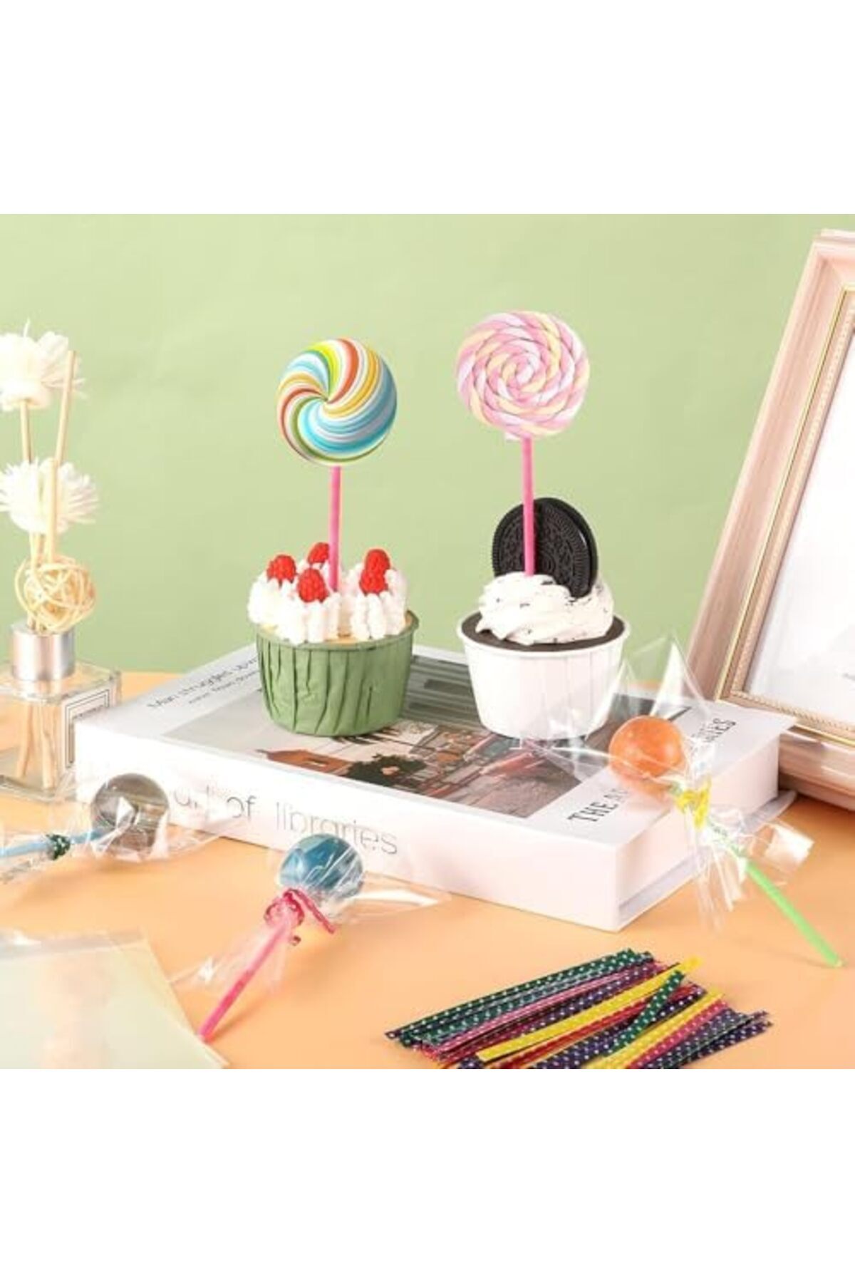BRF Sahra79 X spring Cake Pop Çubuğu ve Ambalaj Seti, 300 Parça: Lolipop Çubukları, Şeffaf Poşetler ve M